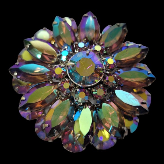 AB Crystal Floral 4-Tier Brooch - image 3