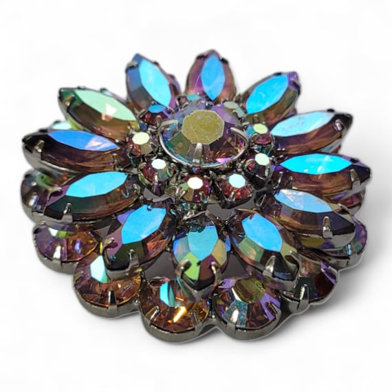 AB Crystal Floral 4-Tier Brooch - image 2