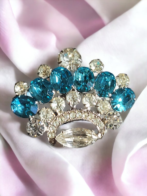 Vintage WeissCo NY Blue and Clear Rhinestone Crown