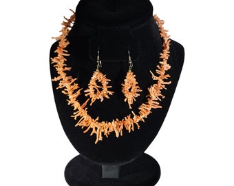 Salmon Coral Necklace and Earring Set