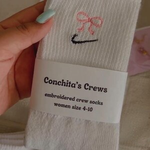 Embroidered Crew Socks | Coquette Pink Bow Socks
