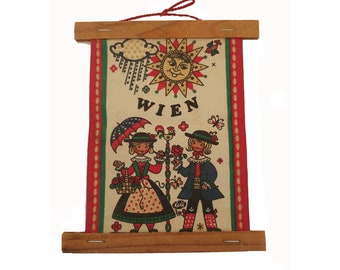 Vintage Austrian Tea Towel Wall Hanging: Wien Vienna Souvenir