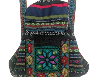 Hand Embroidered Palestinian Backpack Boho Style Jerusalem Tatreez Colorful il_fullxfull.4561988169_l9q1.jpg main image 2