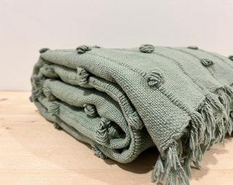KENDALL || Sage Green Loops Hand Loom Chunky Woven Sofa Throw Blankets Decorative Throws Chunky Loops Throw Green Throw Blanket