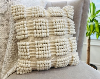 TAYLOR || Handwoven Handloom Ivory Neutral Boho Farmhouse Decor Throw Pillow Cover