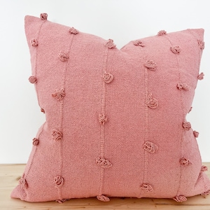 MALTI || Pink Hand Loom Woven Chunky Loops 100% Cotton Textured Boho Throw Pillow Cover Case Baby Girls Room 20x20 Inches