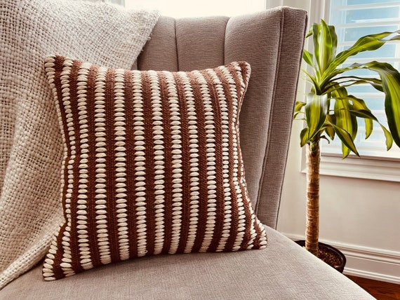 Chloe in Brown - Dusty Orange Ivory Hand Loom Woven Tufted Textured 100% Cotton 20x20 Inch Boho Decorative Case Handmade Throw Pillow Cover