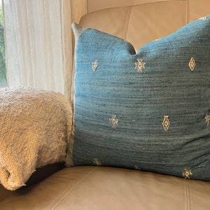MEERA || 20x20 Inch Blue Pillow Teal Blue Pillow Imperial Blue Pillow Silk Pillow Lumber Pillow Modern Farmhouse Pillow Cover