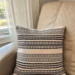 CHARLIE || Ivory Black Pillow 100% Cotton Hand Loom Woven 18x18 Inches Boho Decorative Cushion Throw Pillow Cover