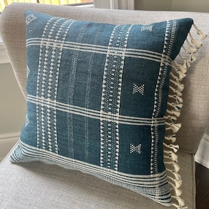 RAJ || Indigo Blue Pillow Cover Vintage Boho Modern Farmhouse Indian Wool Decorative Throw Pillow Cover 20x20 Inch