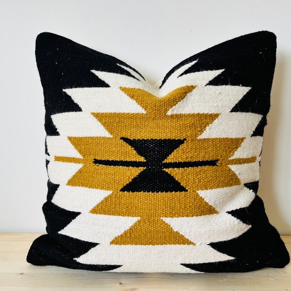 MARIAH || Black and White and Brown Pillow Aztec Geometric Throw Pillow Cover