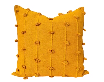 SUNNY || Mustard Yellow Pillow Hand Loom Woven Chunky Loops Cotton Textured Boho Throw Pillow Cover Yellow Pillow Yellow Throw Pillow 20x20