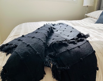PREM // Manta negra, manta masculina negra, tejida a mano, gruesa, tipo lazo, para sofá, manta decorativa, manta de lazos gruesos