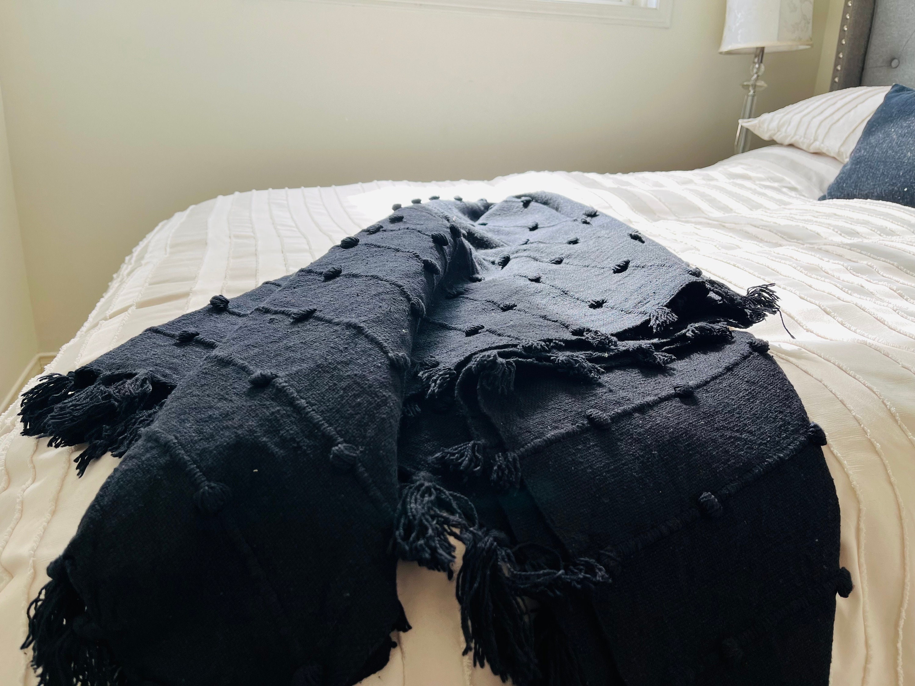 PREM || Black Throw Black Masculine Throw Loops Hand Loom Chunky
