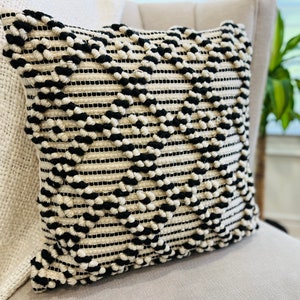 TONI || Handwoven Handloom Black White Accent Boho Farmhouse Decor Throw Pillow Cover