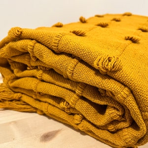 SUNNY || Mustard Yellow Loops Hand Loom Chunky Woven Sofa Throw Blankets Decorative Throws Chunky Loops Throw The Perfect Gift