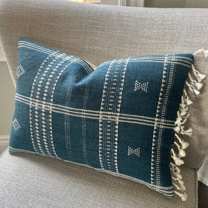 RAJ || Indigo Blue Pillow Cover Vintage Boho Modern Farmhouse Indian Wool Decorative Throw Pillow Cover 14x20 Inch