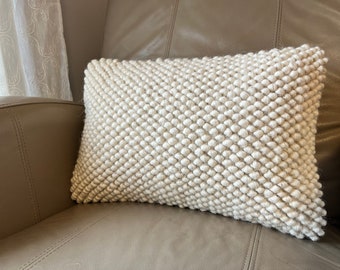 SOPHIE || Boho Lumber Cream White Ivory Wool Woven Chunky Loops 12x20 Accent Decorative Cushion Case Pillow Cover