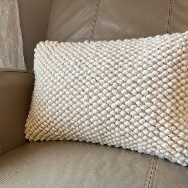 SOPHIE || Boho Lumber Cream White Ivory Wool Woven Chunky Loops 12x20 Accent Decorative Cushion Case Pillow Cover