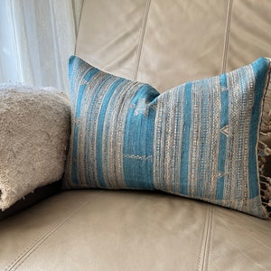 REKHA || Silk 14x20 Inch Inch Blue Pillow Teal Blue Pillow Imperial Blue Pillow Silk Pillow Lumber Pillow Modern Farmhouse Pillow Cover