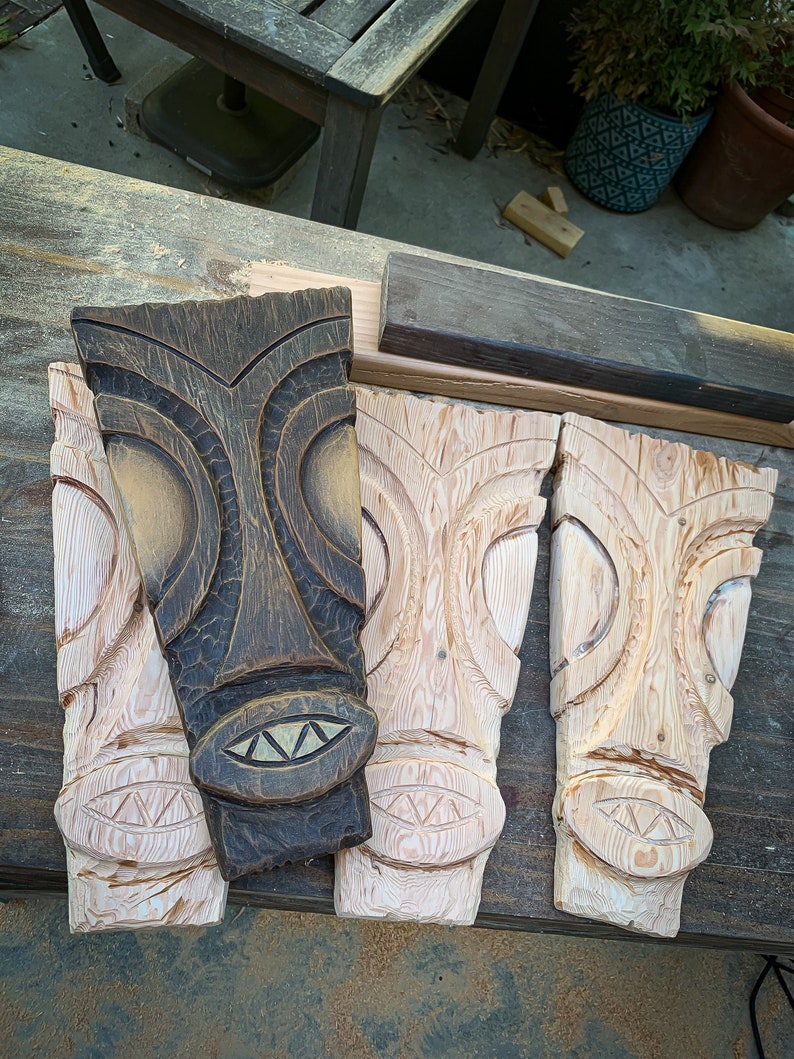 Tiki Swizzle Sticks Hand Carved Tiki Mask Wall Decor Etsy