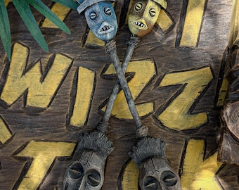 Tiki Swizzle Sticks, Adventureland Mask, One Handmade and Painted Tiki Swizzle Stick, Inspired by Adventureland