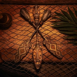 Tiki Swizzle Sticks, Sepik River, One Handmade and Painted Tiki Swizzle Stick