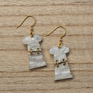 Iconic Ionic Column Earrings: Acrylic Art and Architecture Earrings, Clip-ons, or Tunnels