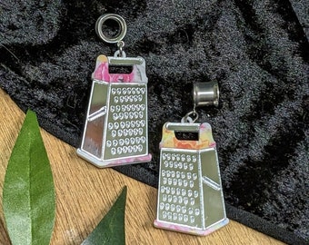 How Cheesy, Cheese Grater Earrings, Novelty Earrings, Funny Earrings, Clip-ons Earrings, Gauge Earrings, Dangle Gauges, Cheesy Gift