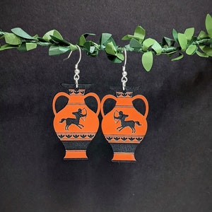 Pendientes de ánfora de Neso de la mitología griega, tipo centauro: pendientes de jarrón acrílico, pendientes de clip, pendientes de túnel