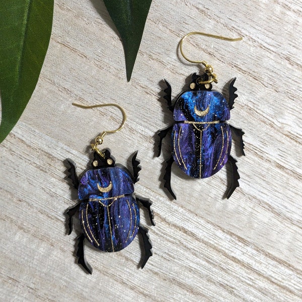 Scarabian Nights, Scarab Earrings, Celestial Critters, Beetle Dangles, Entomology Gift, For Bug Collector