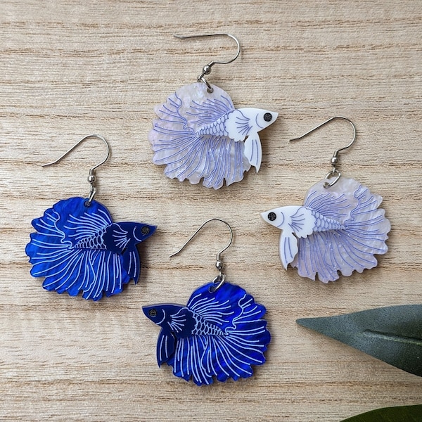 You Betta Believe It, Betta Fish Earrings, Fish Earrings, Nature-Inspired Jewelry, For Fish Keeper, For Aquarist, Clip Ons, Dangle Gauges