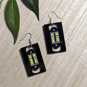 Be Kind Rewind VHS Earrings: Black Acrylic Video Tape Earrings, Clip-ons, or Tunnels