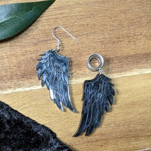Fallen for You, Black Angel Wing Earrings: Acrylic on Earring Hooks, Clip-ons, or Tunnels