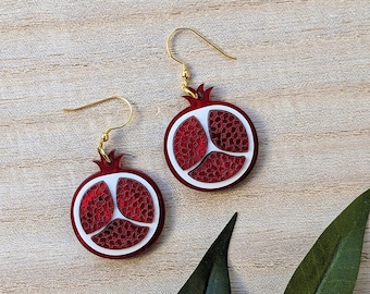 Persephone's Pomegranates, Pomegranate Earrings, Kore Earrings, Goddess Cosplay, Mythology Gift, Clip ons, Dangle Gauges, Gauge Earrings