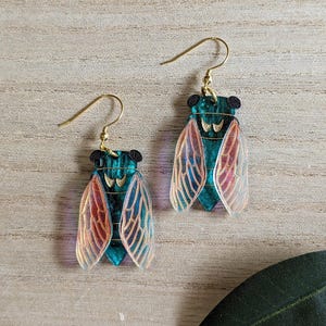 Dog Day Cicada Earrings: Acrylic Insect Earrings, Clip-ons, or Tunnels
