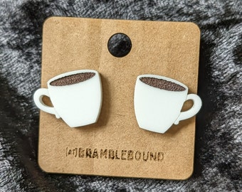 Brew Can Do It!, Coffee Mug Studs, Coffee Cup Earrings, Stainless Steel and Acrylic, Stud Earrings for Pierced Ears, Coffee Lover Gift