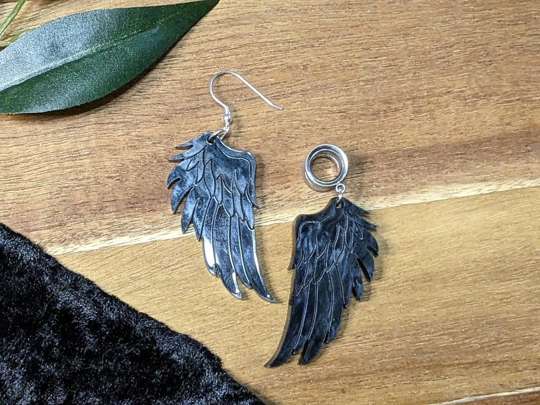 Fallen for You, Fallen Angel, Black Wing Earrings, Black Angel Wings