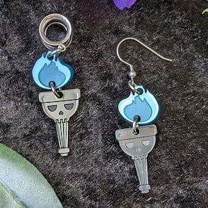 All Ignite Long, Hades Blue Flame Earrings: Acrylic Underworld Cosplay Earrings, Clip-ons, or Tunnels