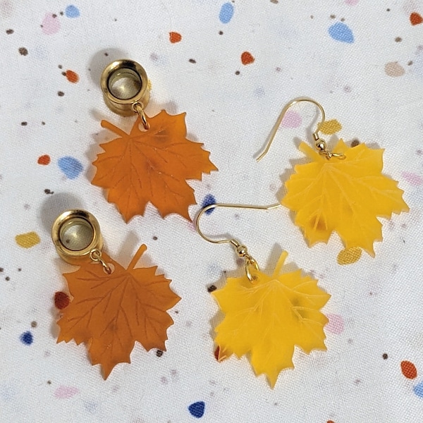 I'll Leaf Ya to It, Maple Leaf Earrings, Autumn Leaves, Earring Hooks, Clip-on For Nonpierced, Tunnels For Stretched Ears