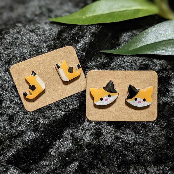 Calico Cat Studs, Calico Earrings, Cat Accessories, Pet Earrings, Resin on Stainless Steel Studs, For Stocking Stuffer, For Cat Lover