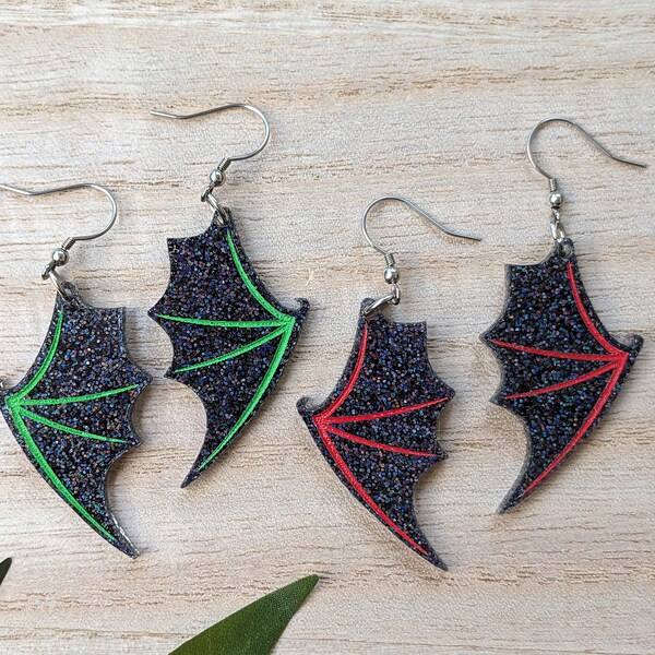 Wingin' It, Bat Wing Earrings, Neon Wing Earrings, Black Wing Dangles, Wing Accessories, Dangle Gauges, Clip ons