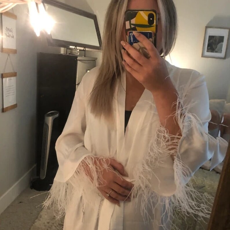 Long Bridal Robe With Feathers Bride Dressing Gown Long Satin Etsy