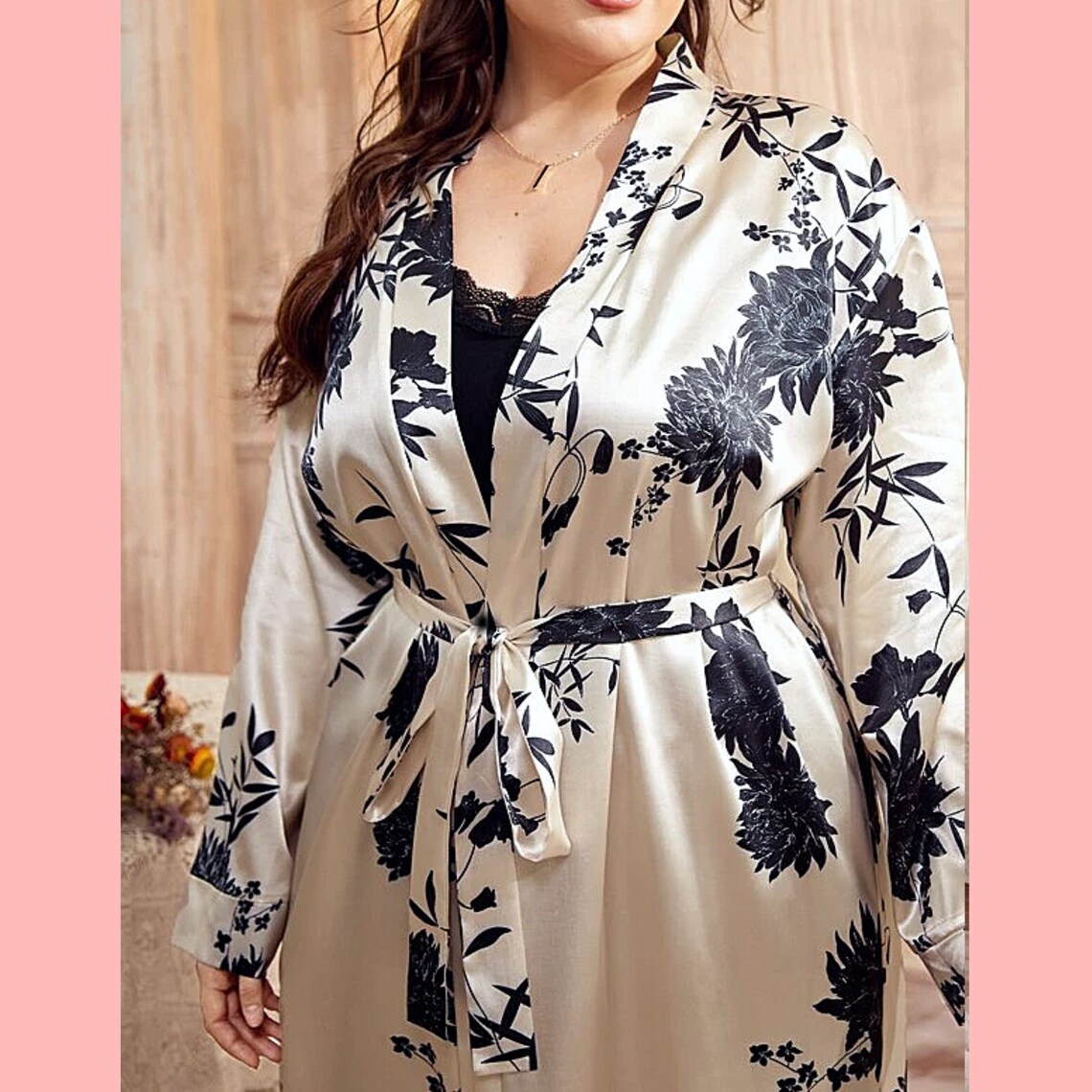Long Satin Floral Robe Plus Size Satin Robe Bride Dressing Etsy