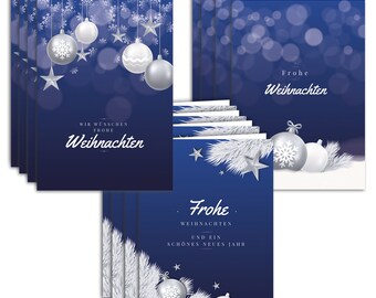 12 Weihnachtskarten Set A6 Klappkarten Blau mit 12 Umschlägen