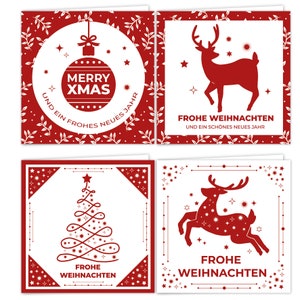 12 Weihnachtskarten Set "Rote Weihnachtsfreude" - Weihnachtsgrüße - quadratische Klappkarten Rot mit Umschlägen