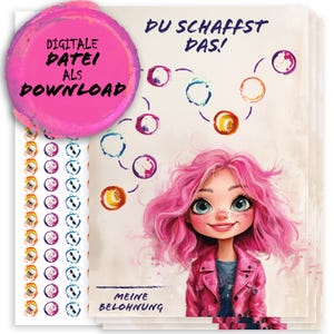 Beloningsschema meisjes beloningssysteem beloningsplan voor kinderen als PDF met stickers om zelf af te drukken roze paars beloningsmotivatie