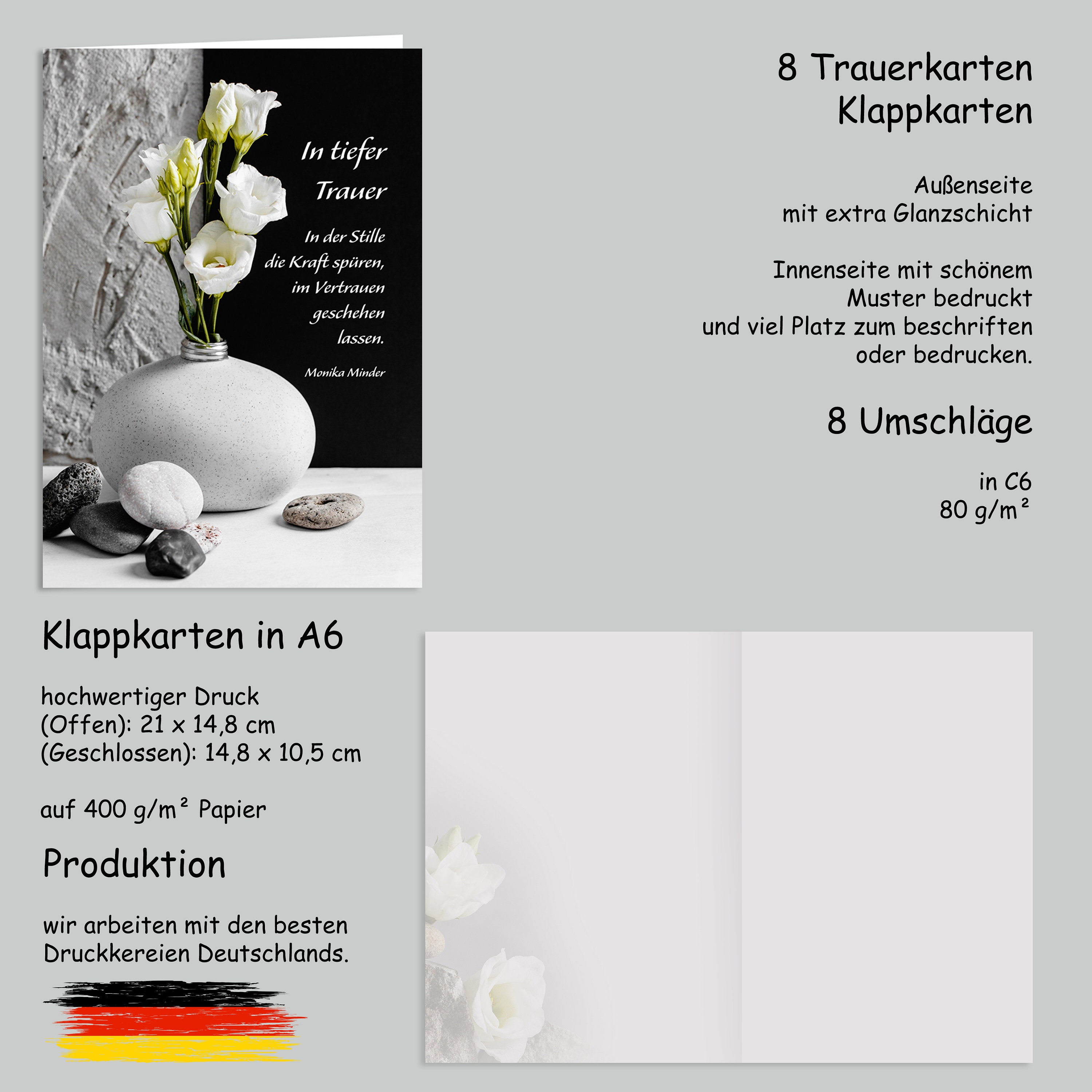 12 Beileidskarten Mit Umschlägen – Elegante Kondolenzkarten Mit Blumenmotiven