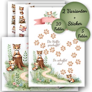 Belohnungstafel Fuchs Belohnungssystem Belohnungsplan für Kinder als PDF mit Stickern zum selber Drucken Belohnung Motivation Wald Waldtiere