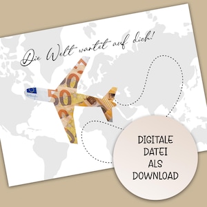 Geldgeschenk Bild als Sofort Download PDF Geburtstagsgeschenk Last Minute Geschenk Geburtstag Hochzeit Flugzeug Weiß Grau Wunscherfüller